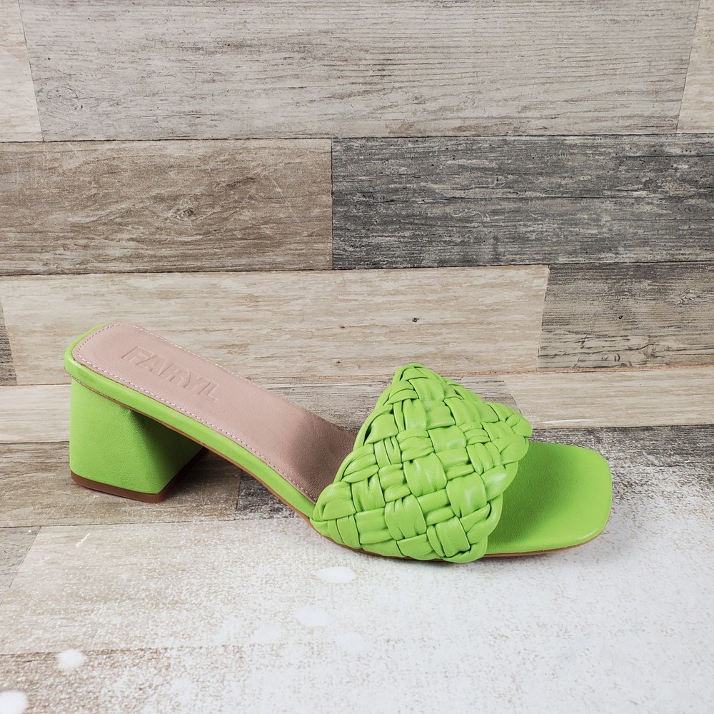 Faryl by Farylrobin Pippa Womens Sandal Sz 14 Neon Green Leather Block Heel